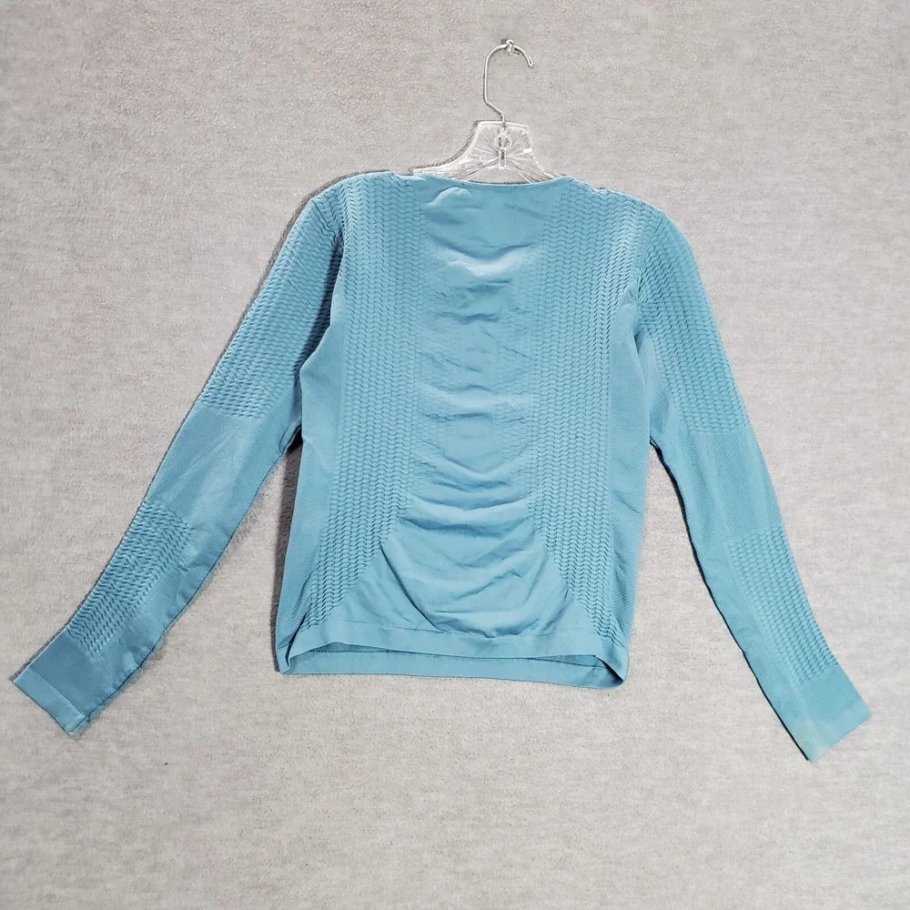 Nike Sphere‎ Women Activewear Top M/L Blue Seamless Compression Crop Shirt Y2K
